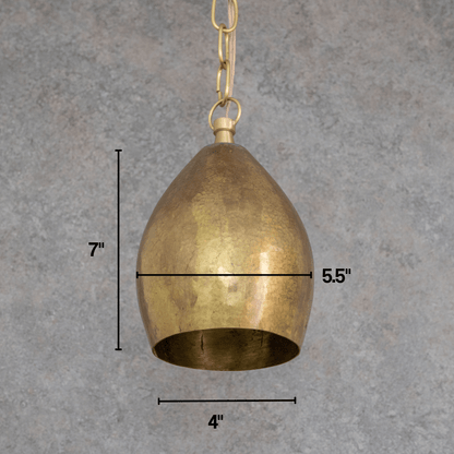 Hand-Forged Brass Teardrop Pendant Light - Organic Tapered Moroccan Hanging Lamp