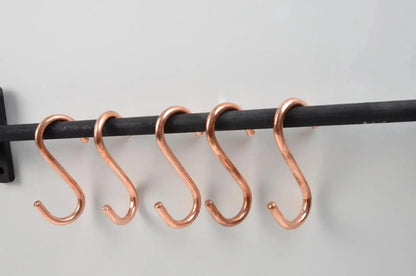 Iron Pot Rack With Copper Hooks, Black Wrought Iron