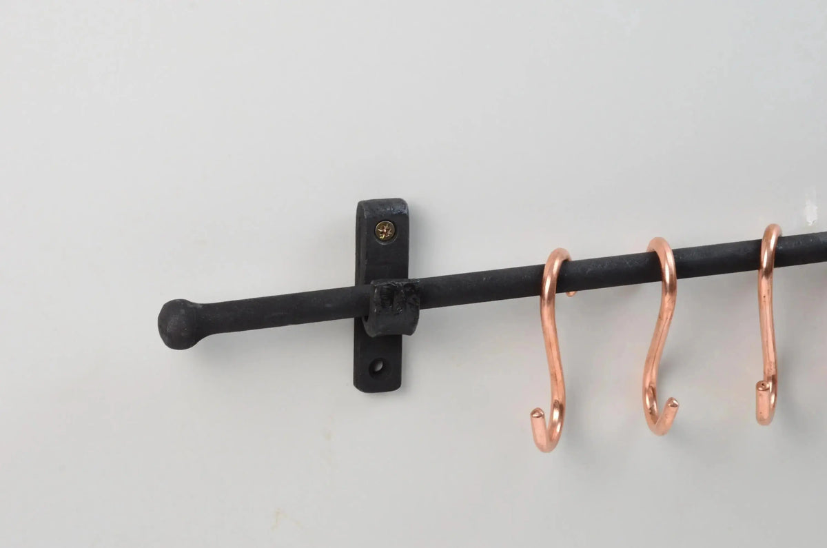 Iron Pot Rack With Copper Hooks, Black Wrought Iron