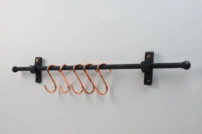 Iron Pot Rack With Copper Hooks, Black Wrought Iron