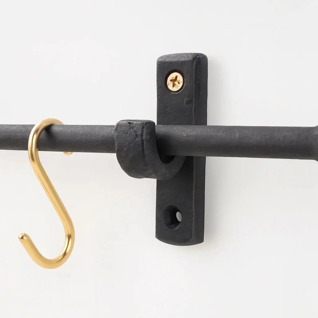 Iron Pot Rail With Brass S-Hooks For Kitchen Storage