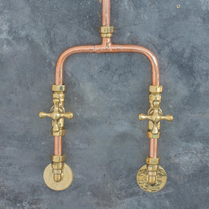 Outdoor Copper Shower Fixture, Copper Rainfall Shower Hot And Cold, Rustic Outdoor Rain Shower