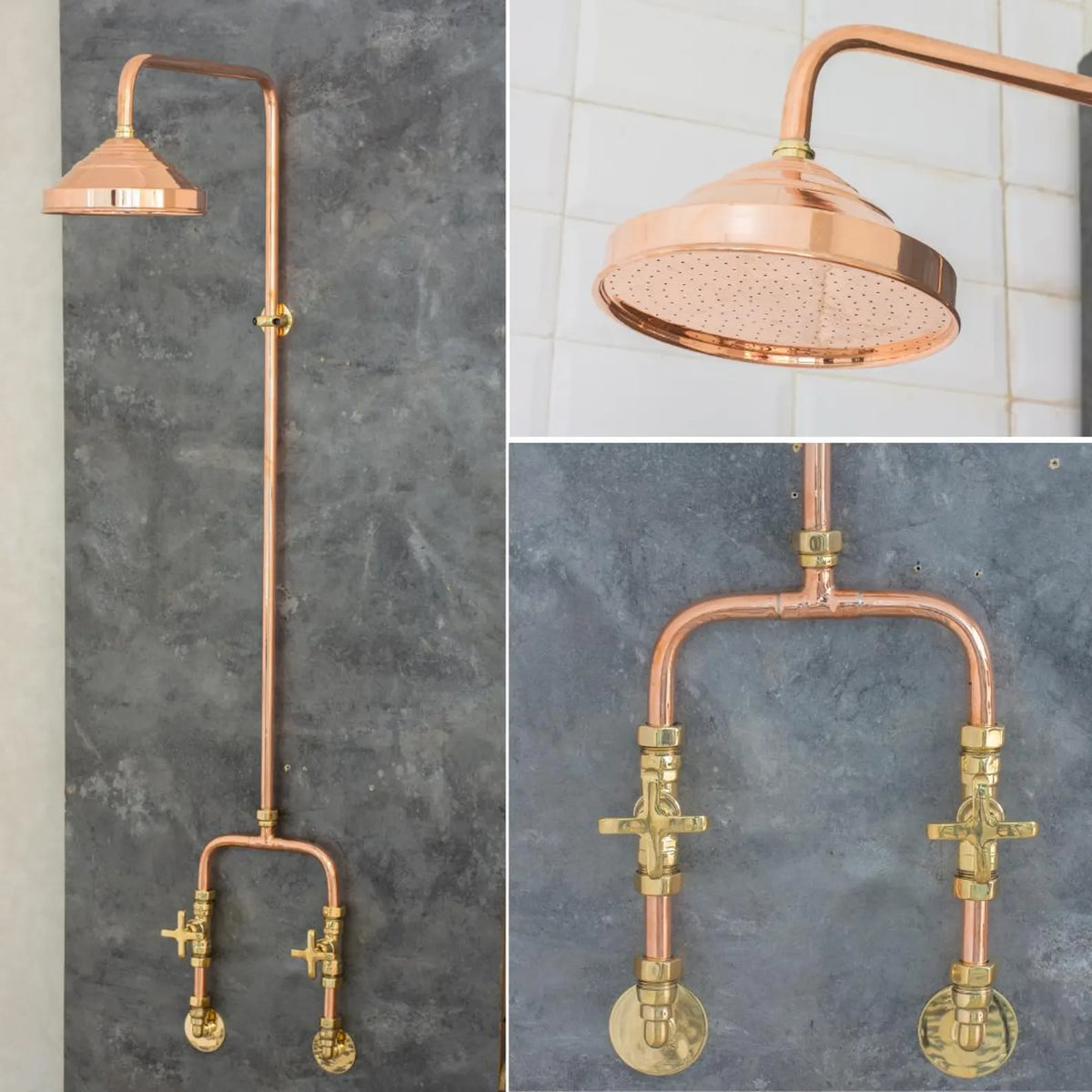 Outdoor Copper Shower Fixture, Copper Rainfall Shower Hot And Cold, Rustic Outdoor Rain Shower