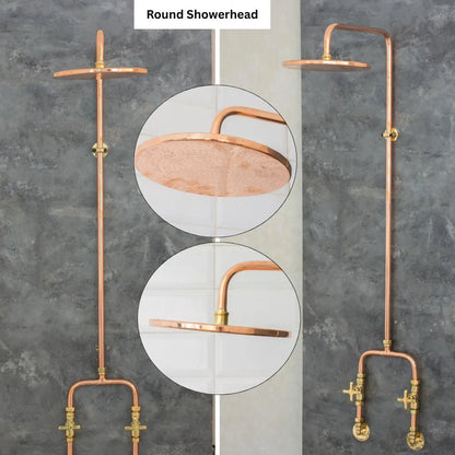Outdoor Copper Shower Fixture, Copper Rainfall Shower Hot And Cold, Rustic Outdoor Rain Shower