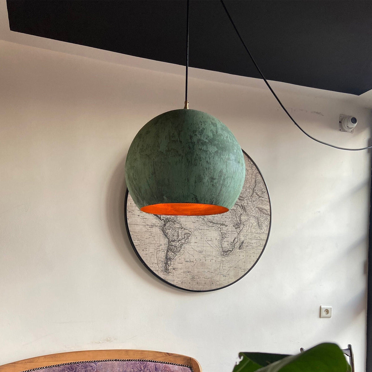 Oxidized Copper Round Pendant Light, Farmhouse  light fixture