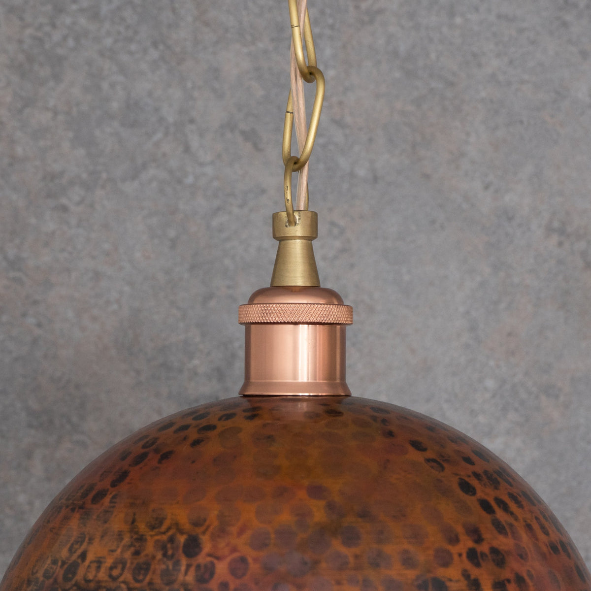 Textured Antique Copper Dome Pendant - Hand-Hammered Moroccan Industrial Hanging Light