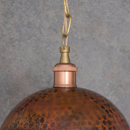 Textured Antique Copper Dome Pendant - Hand-Hammered Moroccan Industrial Hanging Light