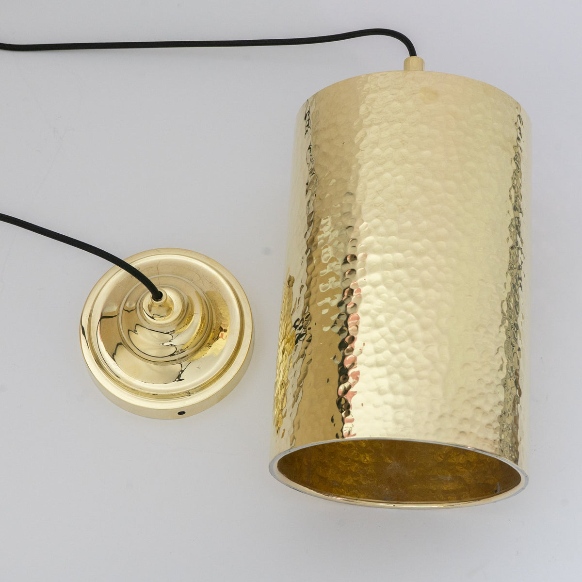 Handcrafted Hammered Brass Cylinder Pendant Light | Modern Tube Lamp