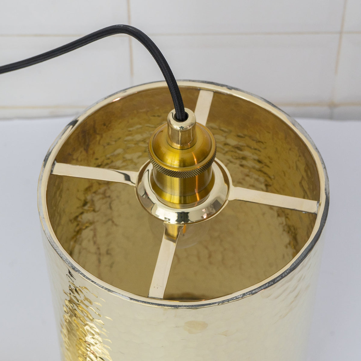 Handcrafted Hammered Brass Cylinder Pendant Light | Modern Tube Lamp
