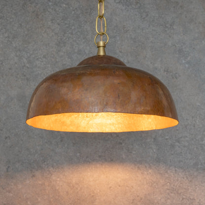 Tiered Copper Dome: Solid Hand-Forged Artisan Lighting with Aged Patina Finish