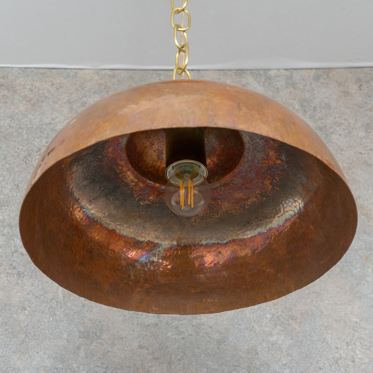 Tiered Copper Dome: Solid Hand-Forged Artisan Lighting with Aged Patina Finish