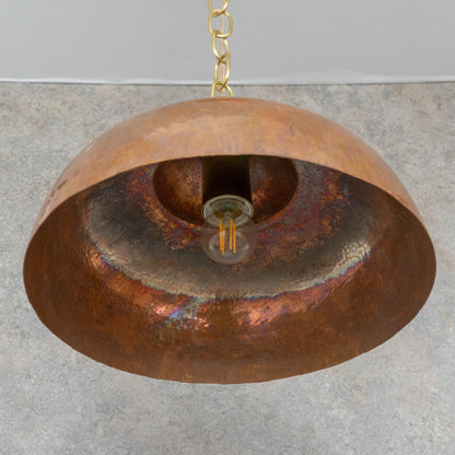 Tiered Copper Dome: Solid Hand-Forged Artisan Lighting with Aged Patina Finish