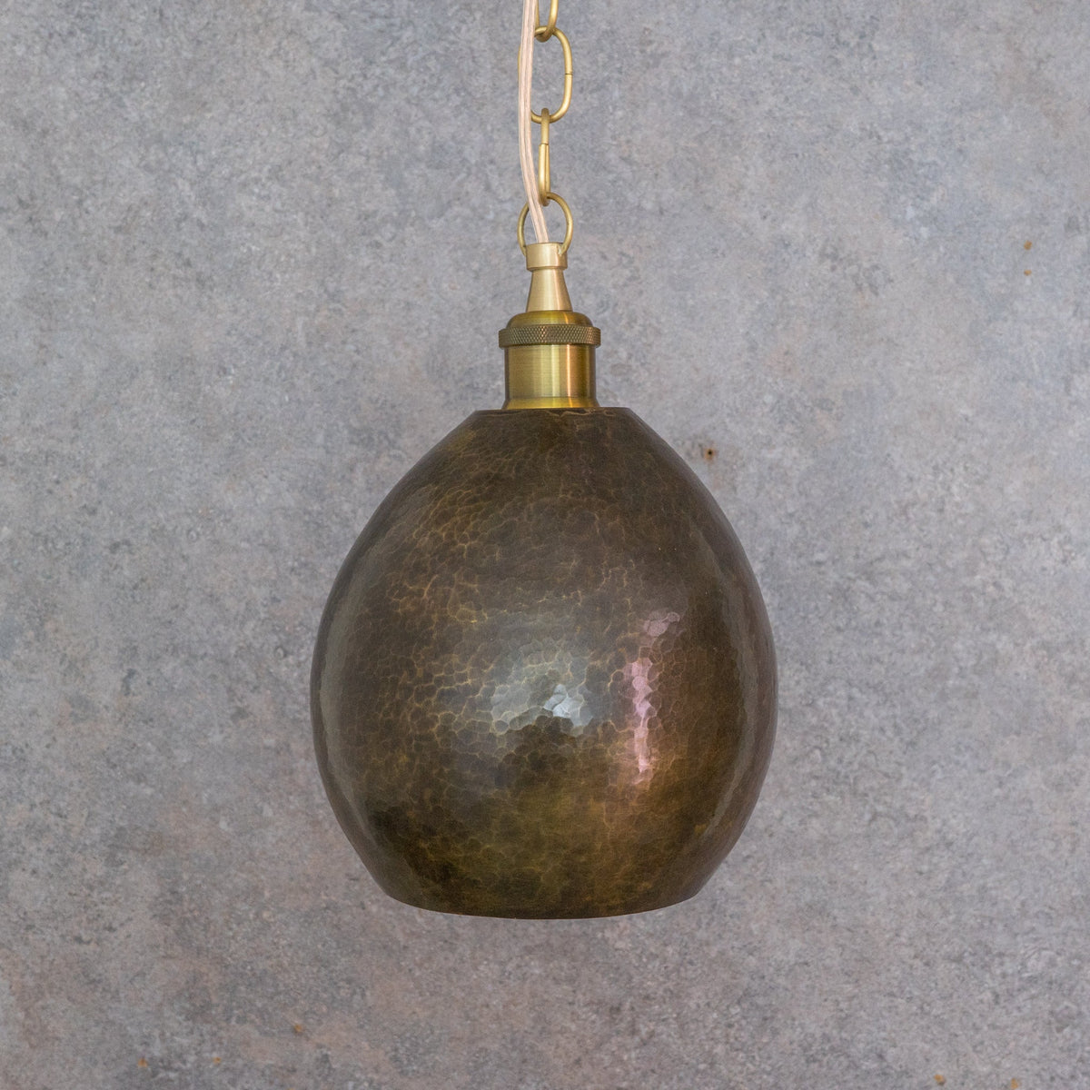 Dark Bronze Teardrop Pendant Light - Hand-Hammered Copper Hanging Lamp for Kitchen & Entryway