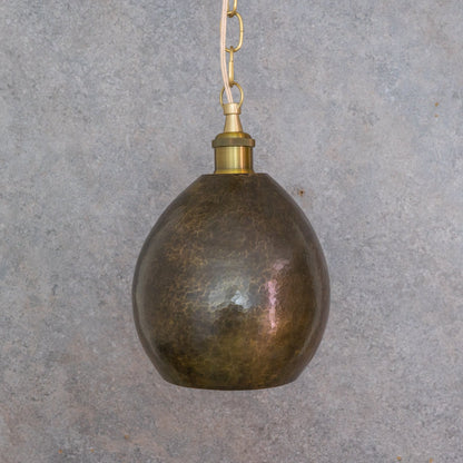 Dark Bronze Teardrop Pendant Light - Hand-Hammered Copper Hanging Lamp for Kitchen & Entryway