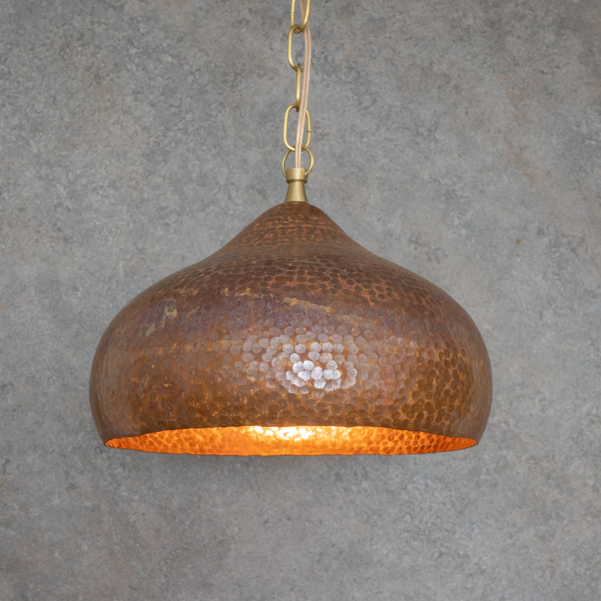Copper Hammered Dome Pendant – Handcrafted Industrial Moroccan Hanging Light