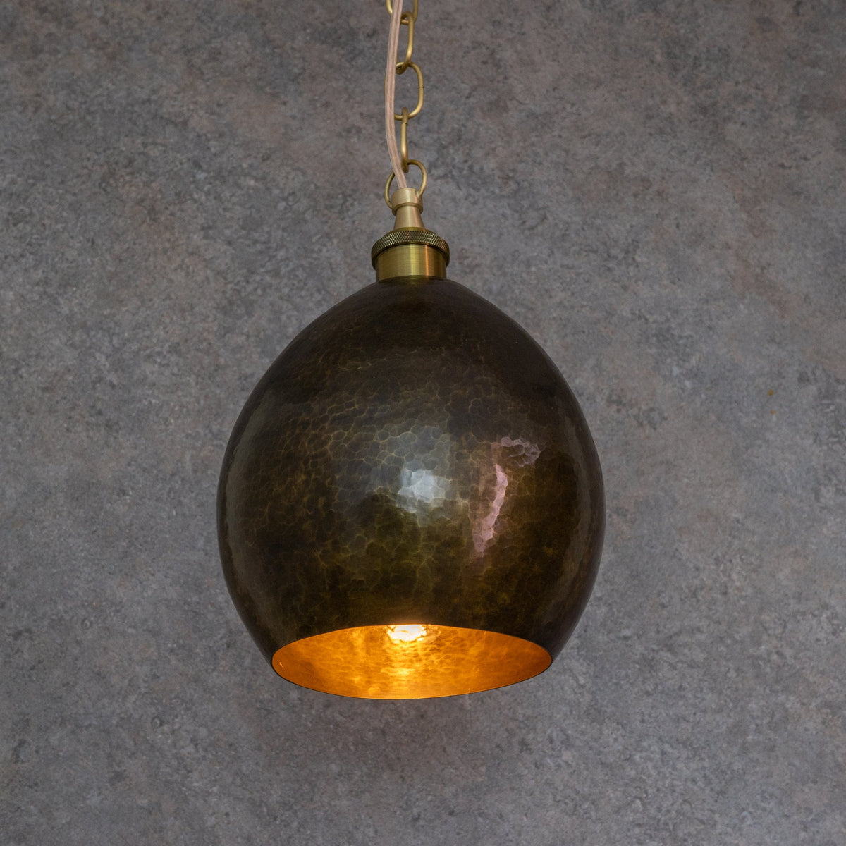 Dark Bronze Teardrop Pendant Light - Hand-Hammered Copper Hanging Lamp for Kitchen & Entryway