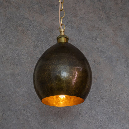 Dark Bronze Teardrop Pendant Light - Hand-Hammered Copper Hanging Lamp for Kitchen & Entryway