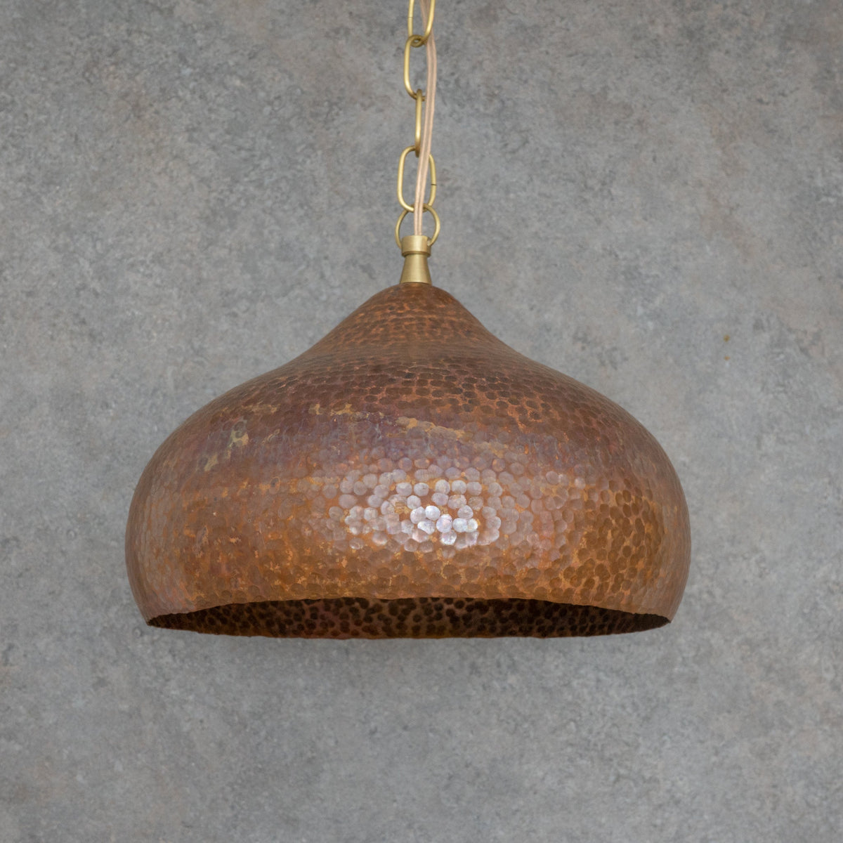 Copper Hammered Dome Pendant – Handcrafted Industrial Moroccan Hanging Light