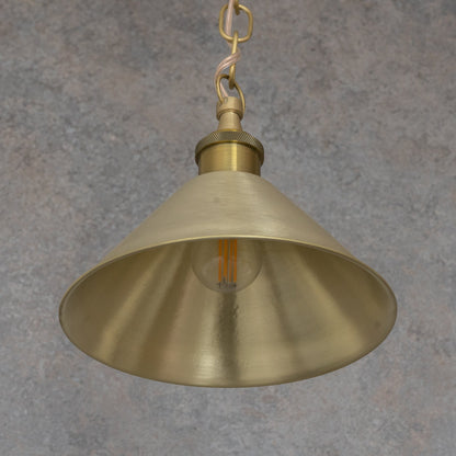 Brushed Brass Minimalist Cone Pendant – Mid-Century Modern Industrial Hanging Light