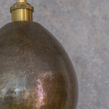 Dark Bronze Teardrop Pendant Light - Hand-Hammered Copper Hanging Lamp for Kitchen & Entryway