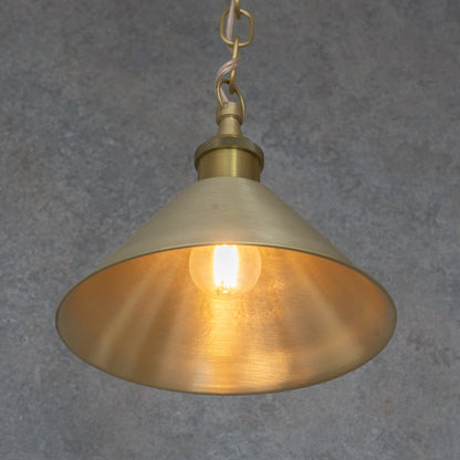 Brushed Brass Minimalist Cone Pendant – Mid-Century Modern Industrial Hanging Light