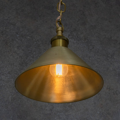Brushed Brass Minimalist Cone Pendant – Mid-Century Modern Industrial Hanging Light