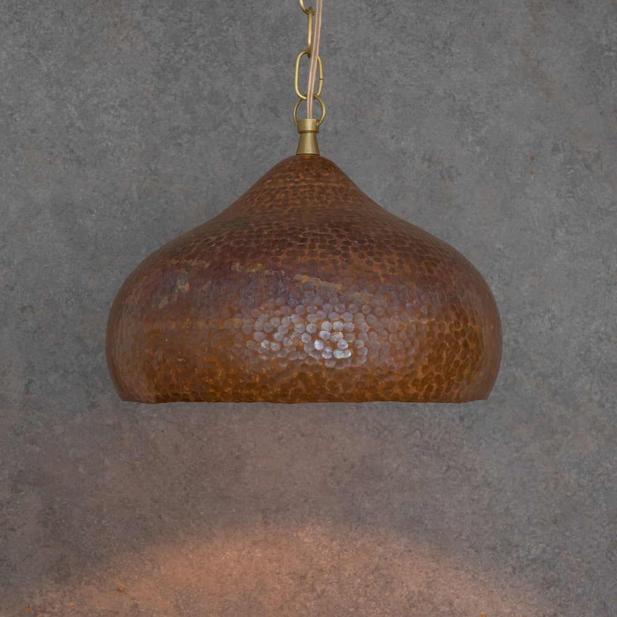 Copper Hammered Dome Pendant – Handcrafted Industrial Moroccan Hanging Light