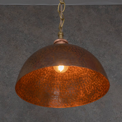 Textured Antique Copper Dome Pendant - Hand-Hammered Moroccan Industrial Hanging Light