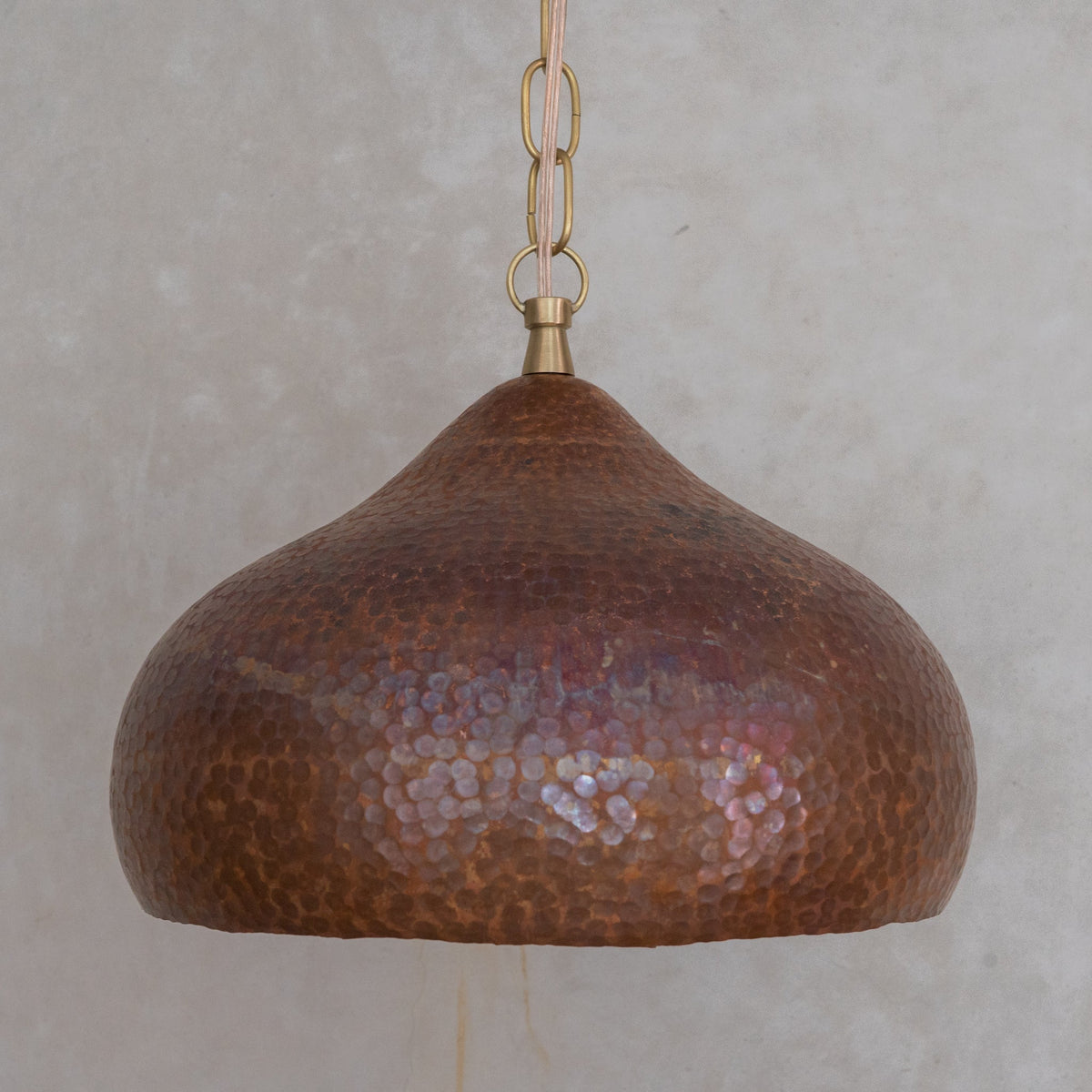 Copper Hammered Dome Pendant – Handcrafted Industrial Moroccan Hanging Light