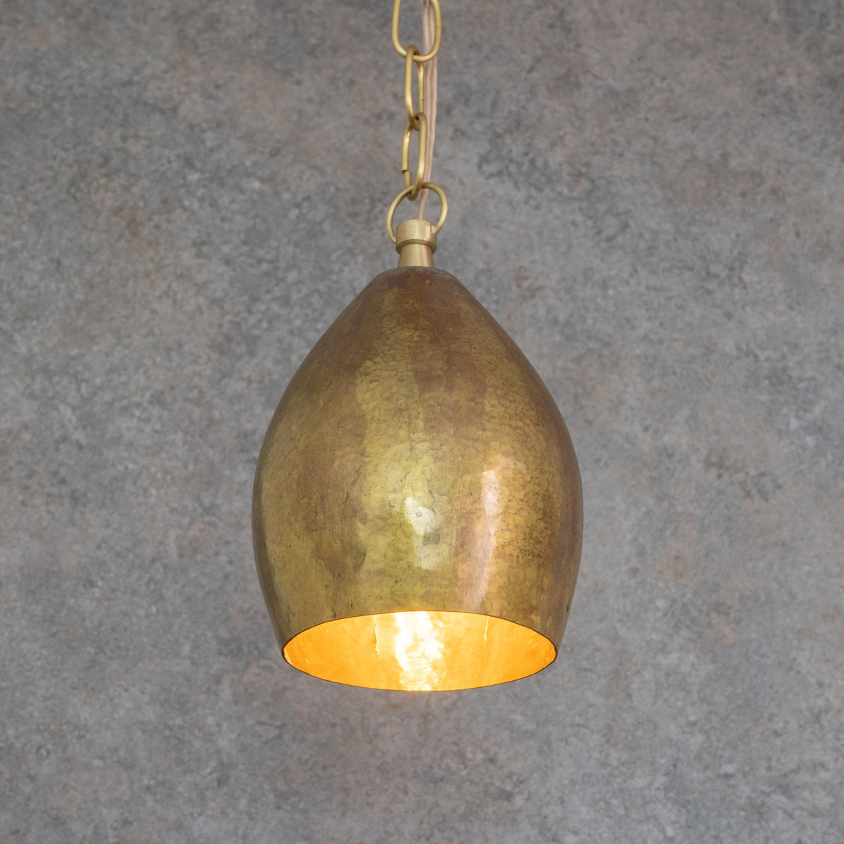 Hand-Forged Brass Teardrop Pendant Light - Organic Tapered Moroccan Hanging Lamp