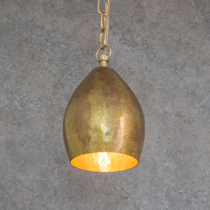 Hand-Forged Brass Teardrop Pendant Light - Organic Tapered Moroccan Hanging Lamp