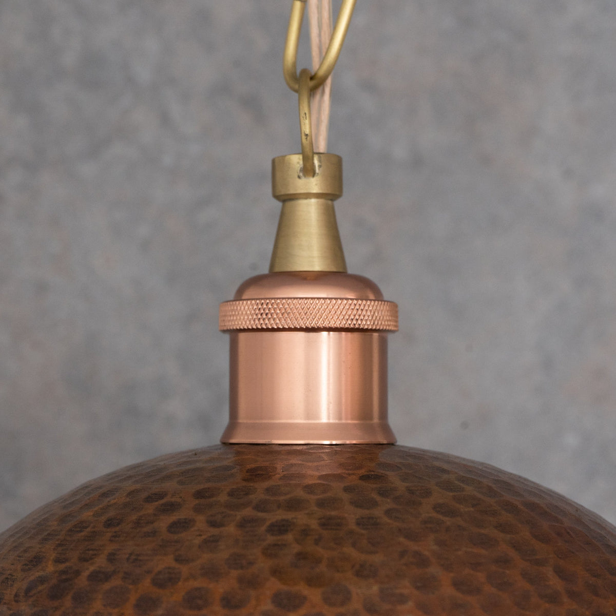 Textured Antique Copper Dome Pendant - Hand-Hammered Moroccan Industrial Hanging Light