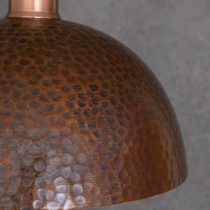 Textured Antique Copper Dome Pendant - Hand-Hammered Moroccan Industrial Hanging Light