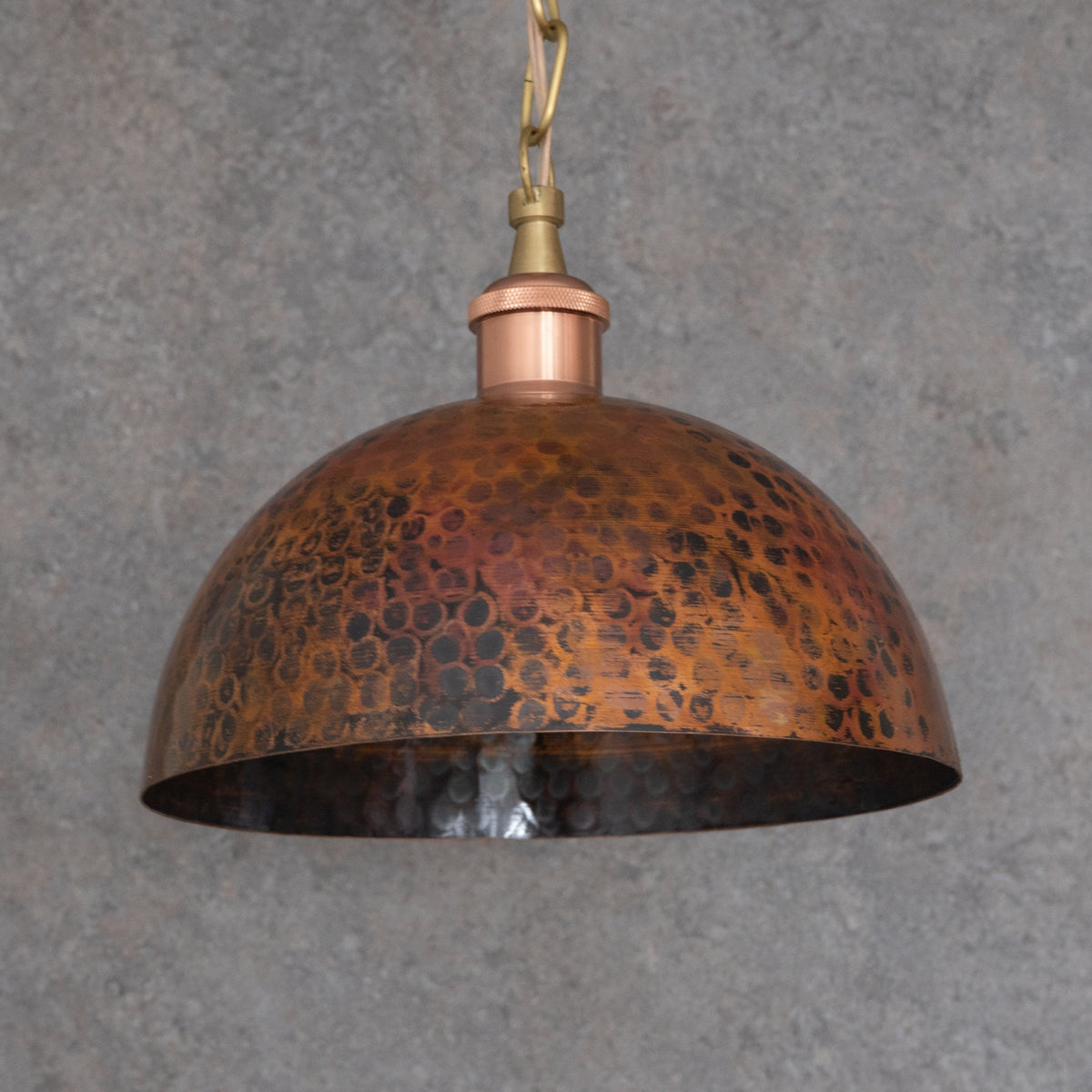 Textured Antique Copper Dome Pendant - Hand-Hammered Moroccan Industrial Hanging Light