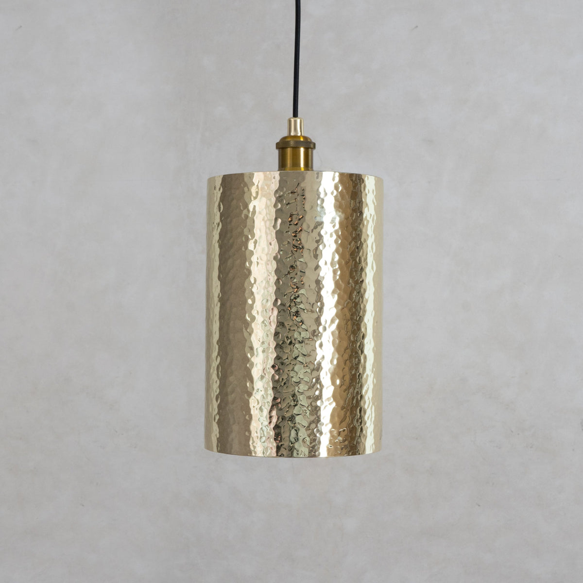 Handcrafted Hammered Brass Cylinder Pendant Light | Modern Tube Lamp