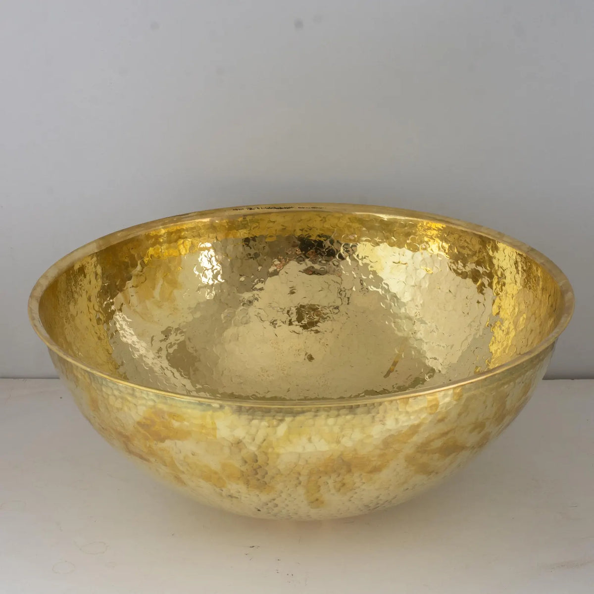 Hammered Unlacquered Brass Round Vanity Basin Sink, Bathroom Top Mount Bowl Sink