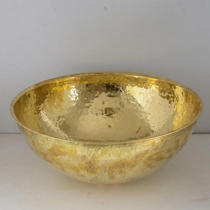 Hammered Unlacquered Brass Round Vanity Basin Sink, Bathroom Top Mount Bowl Sink