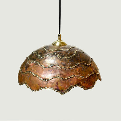 Rustic Copper pendant light - Farmhouse Copper Pendant Light with Brass lines