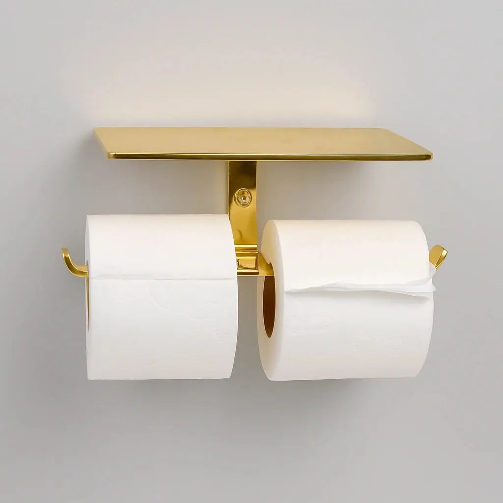 Unlacquered Brass Toilet Paper Holder with Shelf