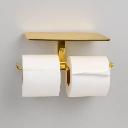 Unlacquered Brass Toilet Paper Holder with Shelf
