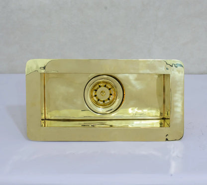 Solid Brass Undermount Sink, Small Rectangular Sink Kitchen, Single Bowl Sink With Strainer