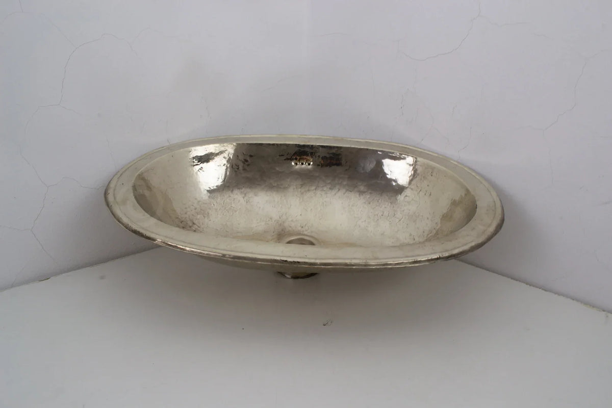 Handcrafted Smooth Oval Solid German Silver Sink, Drop In Sink (17,125”x11”)