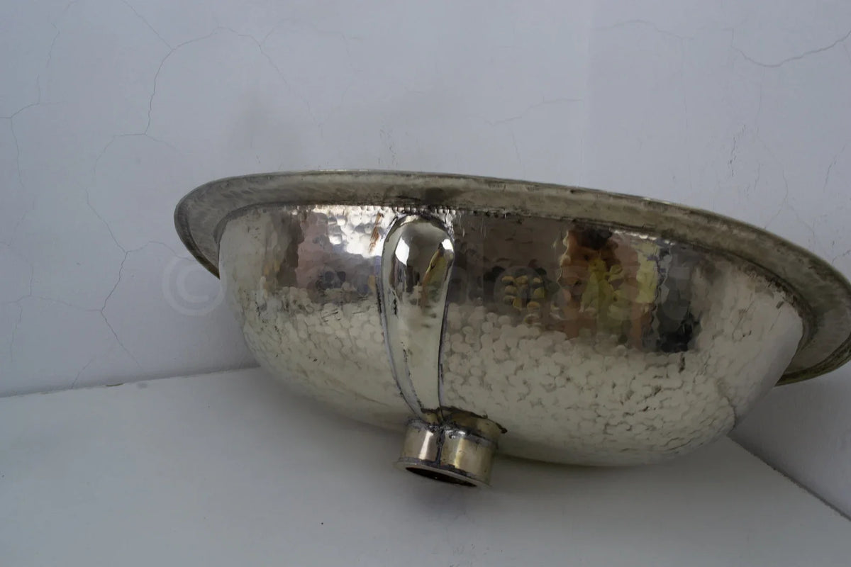 Handcrafted Smooth Oval Solid German Silver Sink, Drop In Sink (17,125”x11”)