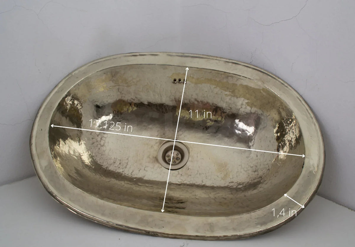 Handcrafted Smooth Oval Solid German Silver Sink, Drop In Sink (17,125”x11”)