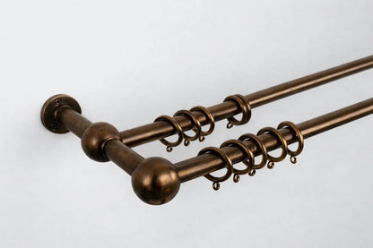 Solid Brass Double Curtain Rod with Rings – Bronze Finish 20 mm