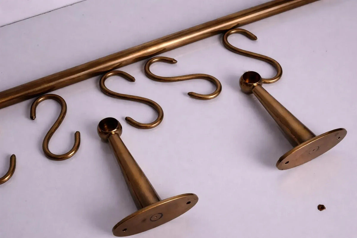 Solid Brass Bronze Pot Rack with S- Hooks
