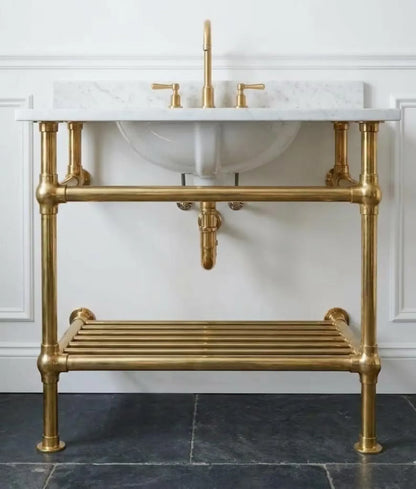 Brass Sink Console, Vintage Washstand Frame With Shelf Only ,Solid Brass Legs