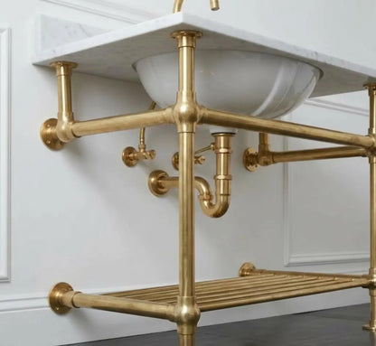 Brass Sink Console, Vintage Washstand Frame With Shelf Only ,Solid Brass Legs