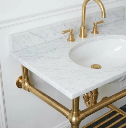 Brass Sink Console, Vintage Washstand Frame With Shelf Only ,Solid Brass Legs
