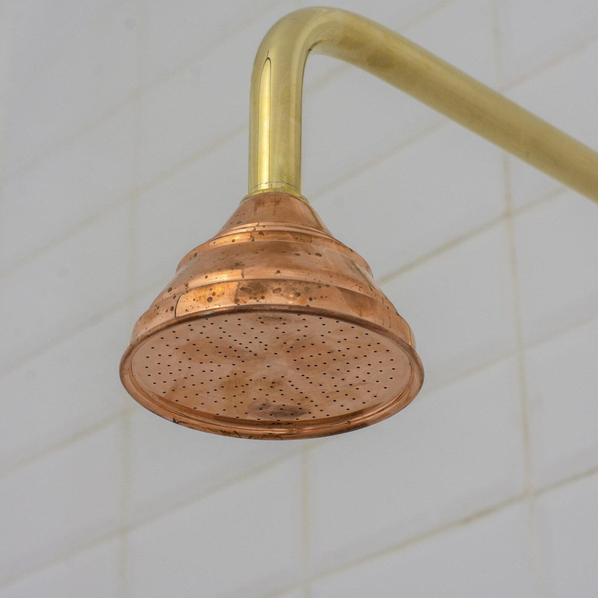 Handmade Solid Copper Shower Head, 4" Rain Shower Rose, Rustic Farmhouse Fixture